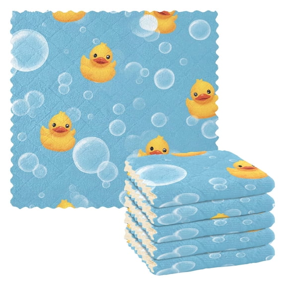Cartoon Yellow Duck Kitchen Cloth Dish Towels for Drying Washing Absorbent Dish Rags Reusable soft kitchen dishcloth set 6 Pack