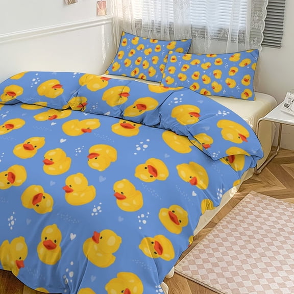 Cartoon Yellow Duck Pattern Bedding Set Couple Bedclothes Pillowcase Customized Home Textiles Bed Set for Bedroom Decoration