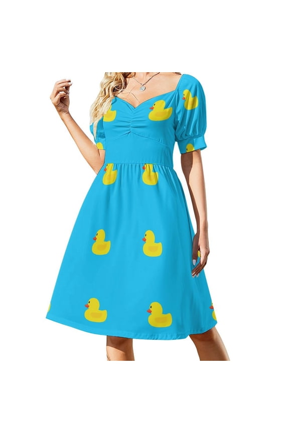 Cartoon Yellow Duck Pattern Summer Women's Dress 2025 Elegant Dresses Plus Sizes
