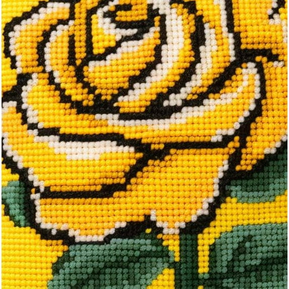 Cartoon Yellow Flower Latch Hook Rug Kits for Kids Beginner Easy Printed Canvas Crochet Yarn Embroidery Mini-Carpet Hook and Latch Kit Children Handmade Craft 30x30cm
