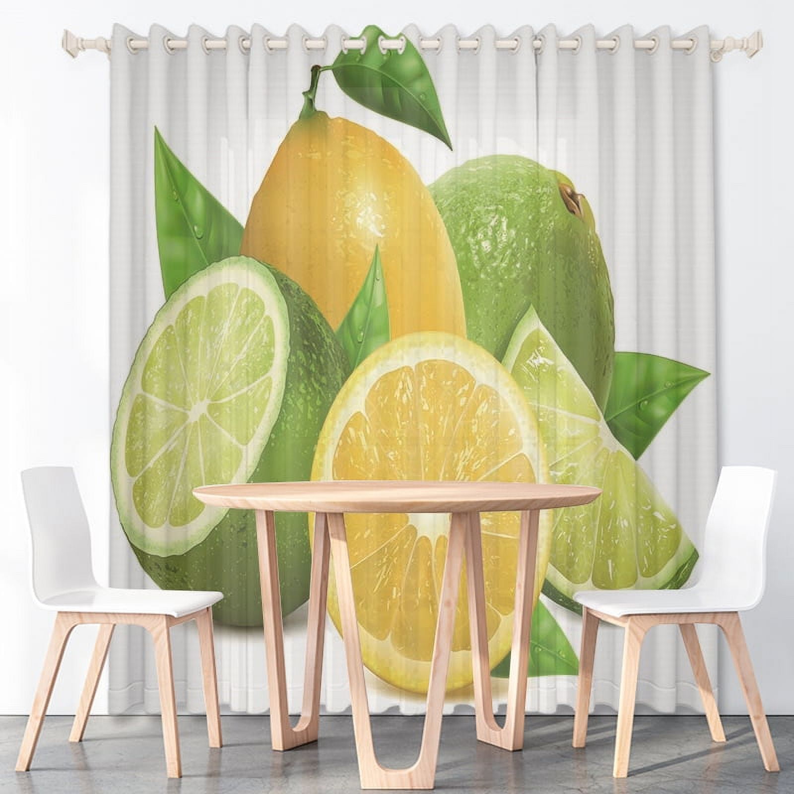 Cartoon Yellow Lemon Fruit Custom Curtain Solid Color Background Thin