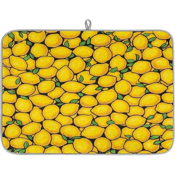 Cartoon Yellow Lemons Dish Drying Mat Kitchen Counter Mat 18" x 24" Microfiber Absorbent Dry Mat for Coffee Bar Non-Slip Dishes Pad