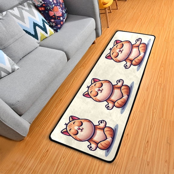 Cartoon Yoga Cat Hallway Runner Rug 2'X6' Non-Slip Washable Carpet Runner Kitchen Entryway Laundry Bedroom