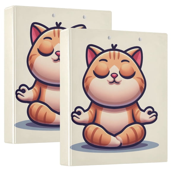 Cartoon Yoga Cat Hardcover 3 Ring Binder 1.5” Round Rings Letter Size Paper Pockets for School Office Supplies
