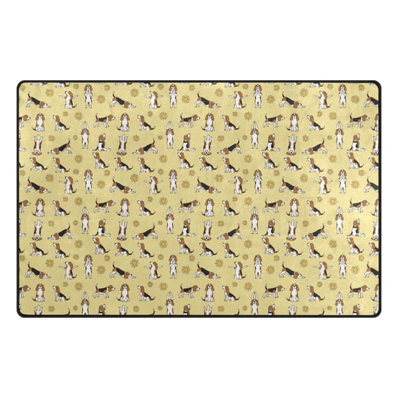 Cartoon Yoga Dog Beagle Memory Foam Area Rug 31"x20" Non Slip, Absorbent, Fade Proof for Living Room, Bedroom, Office