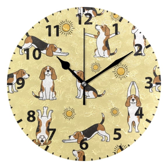Cartoon Yoga Dog Beagle Wall Clock 10in Round Artistic Oil Painting Home Decor Desk Table Clock