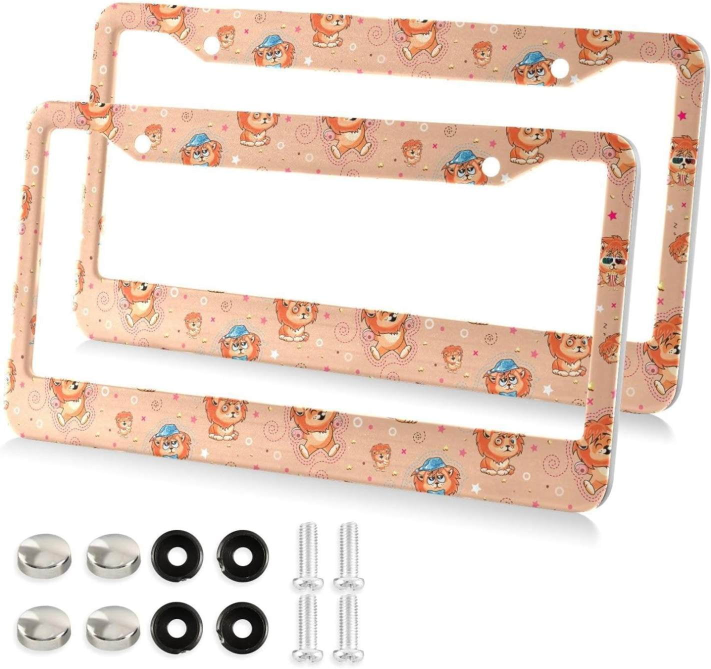 Cartoon Young Lions License Plate Frame, Decorative Aluminum Car Tag