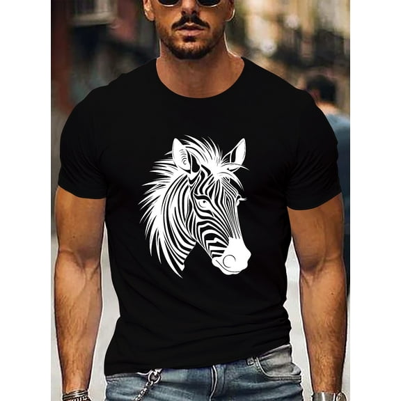 Cartoon Zebra Print T-shirt - Men's Comfy Breathable Short Sleeve Tees For Summer