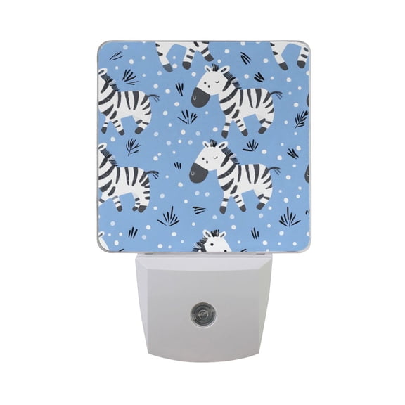 Cartoon Zebras on Grassland LED Night Light with Smart Sensor Plug Into Wall Dusk to Dawn 2 packs