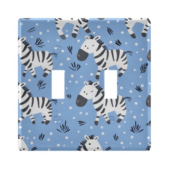 Cartoon Zebras on Grassland Light Switch Cover Electrical Outlet Cover Replaceable Wall Plates 2-Gang