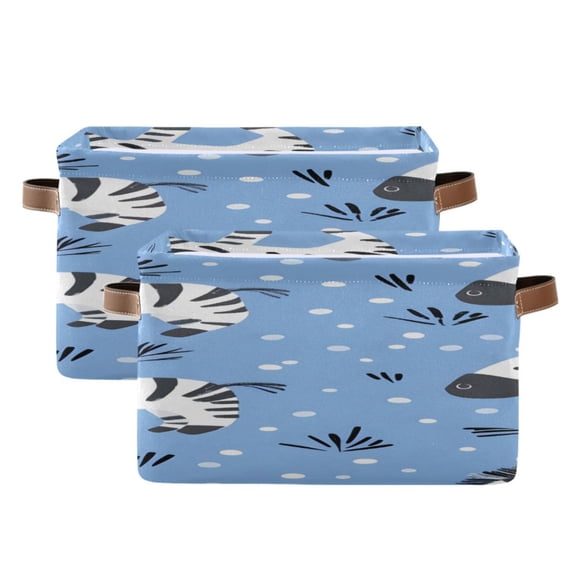 Cartoon Zebras on Grassland Square Storage Bins with Handles Collapsible Containing Box 2 Packs