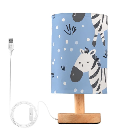 Cartoon Zebras on Grassland Table Lamp with USB Port LED Warm Light Lamp Night Light Home Decor