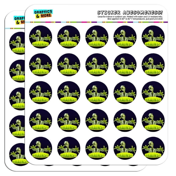 Cartoon Zombie Reach Undead Brains 1" Scrapbooking Crafting Stickers