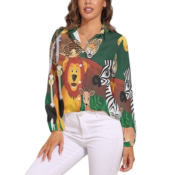 Cartoon Zoo Long Sleeve Blouse Woman Streetwear Casual Shirts Summer Oversize Woman Streetwear Clothing Birthday Present