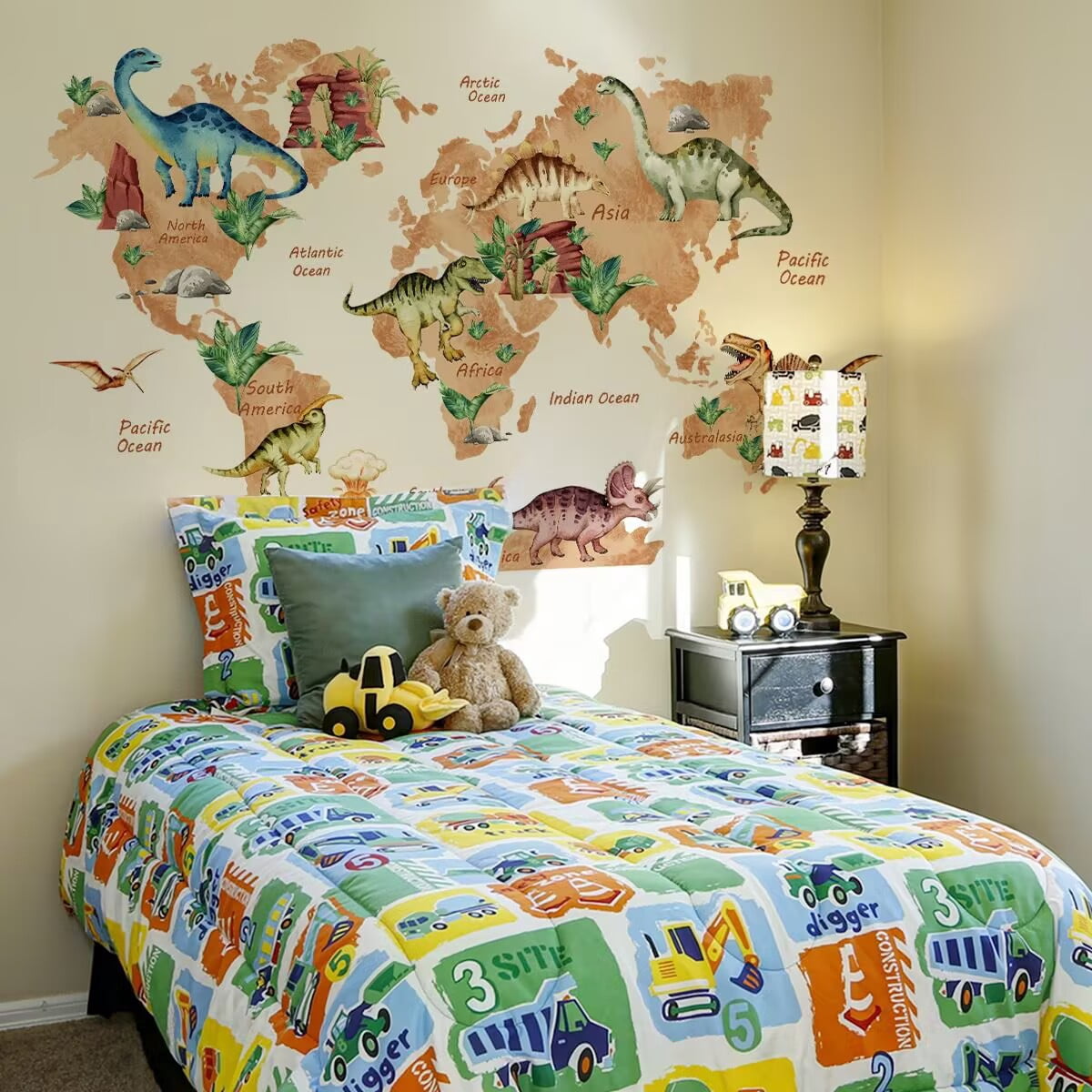 Cartoon animal decals, dinosaur map wall stickers, dinosaur stickers, map posters,Living Room DIY transparent stickers Peel and Stick Removable Home Decor Bedroom Sofa TV Wall Art Decoration