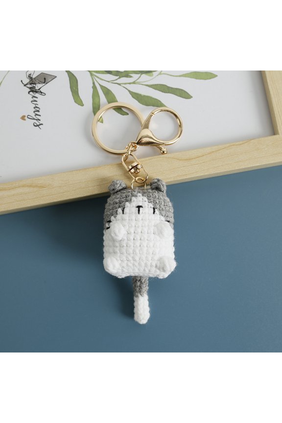 Cartoon cute handmade knitted cat pendant, creative wool crochet kitten keychain, handmade finished product in stock