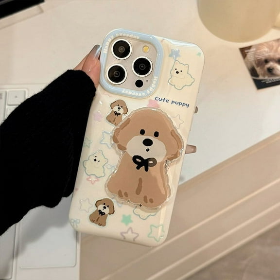 Cartoon dog puppy stand holder Star colorful phone case for iPhone 14 11 Promax 15 plus 12 13 Pro Max back cover