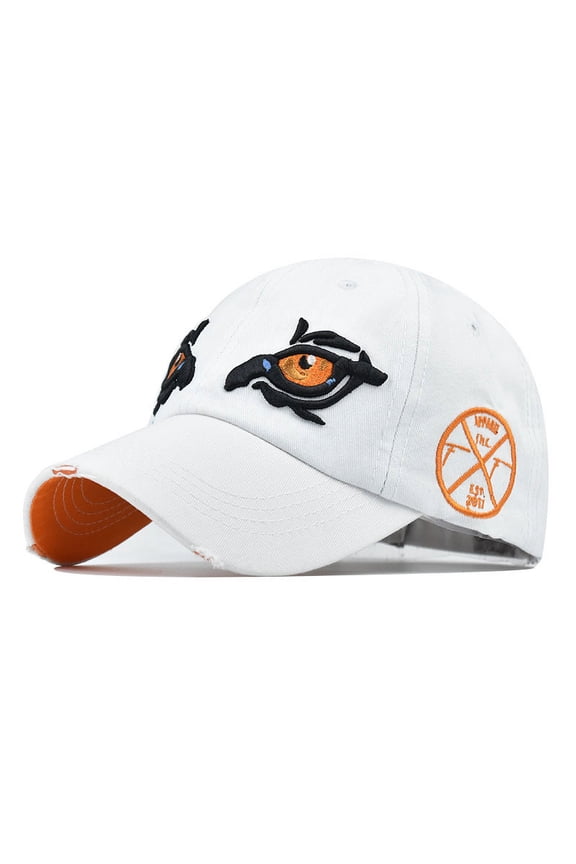 Cartoon double eye face embroidered baseball cap, washed embroidered eye cap