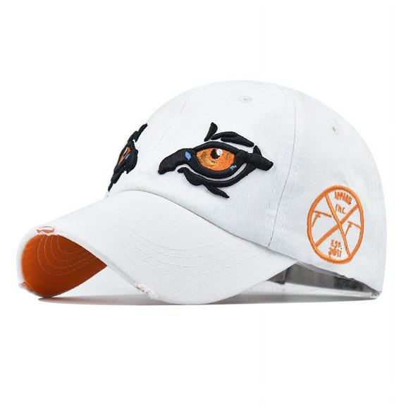 Cartoon double eye face embroidered baseball cap, washed embroidered eye cap