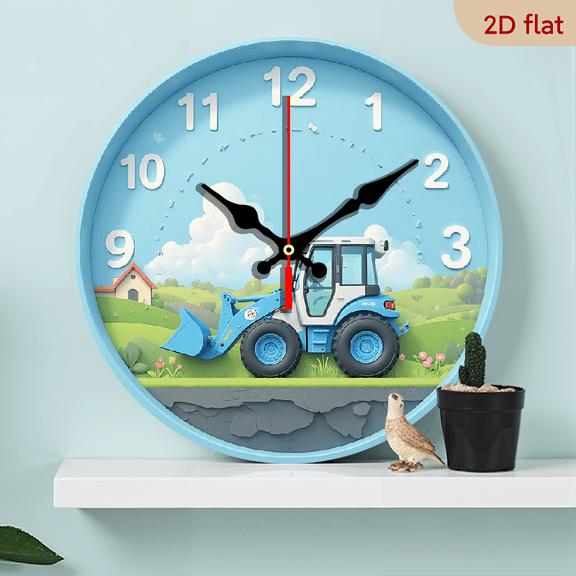 Cartoon drawing of excavator.1 pc wall clock.Accurate timing, frameless design, simple and elegant. Silent movement, silent walking, healthy sleep every day,10*10inch.