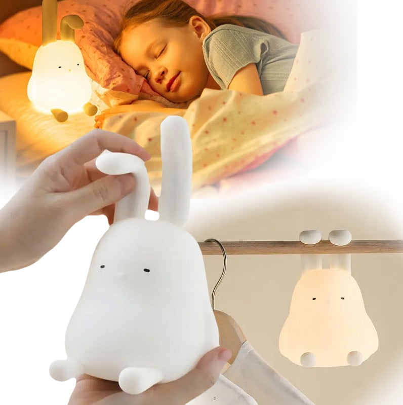 Cartoon folded-ear rabbit night light cute silicone internet celebrity animal dual-purpose atmosphere light baby sleep pat light rechargeable