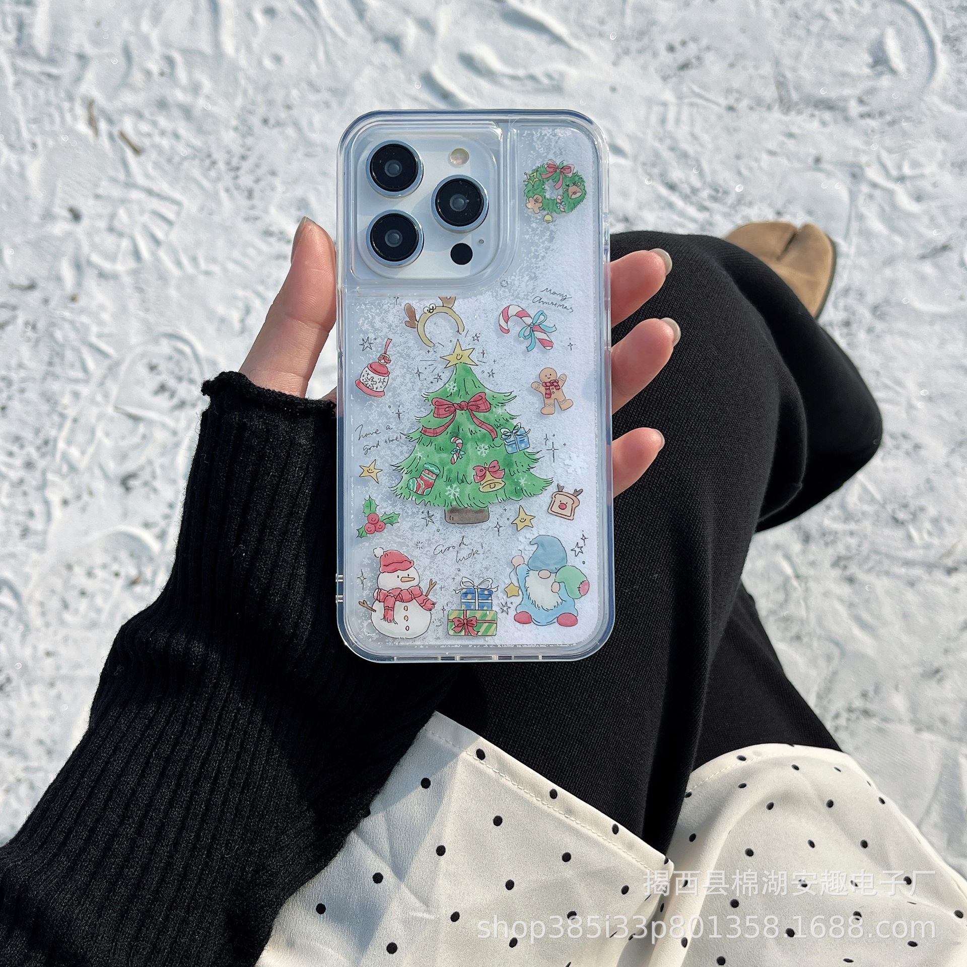 Cartoon iPhone 15 Pro Max Quicksand Case Christmas Tree Apple 14