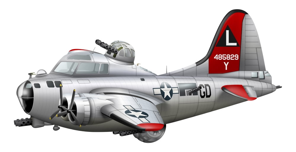 Cartoon illustration of a Boeing B-17 Flying Fortress Canvas Art - InkwormStocktrek Images (20 x 10)