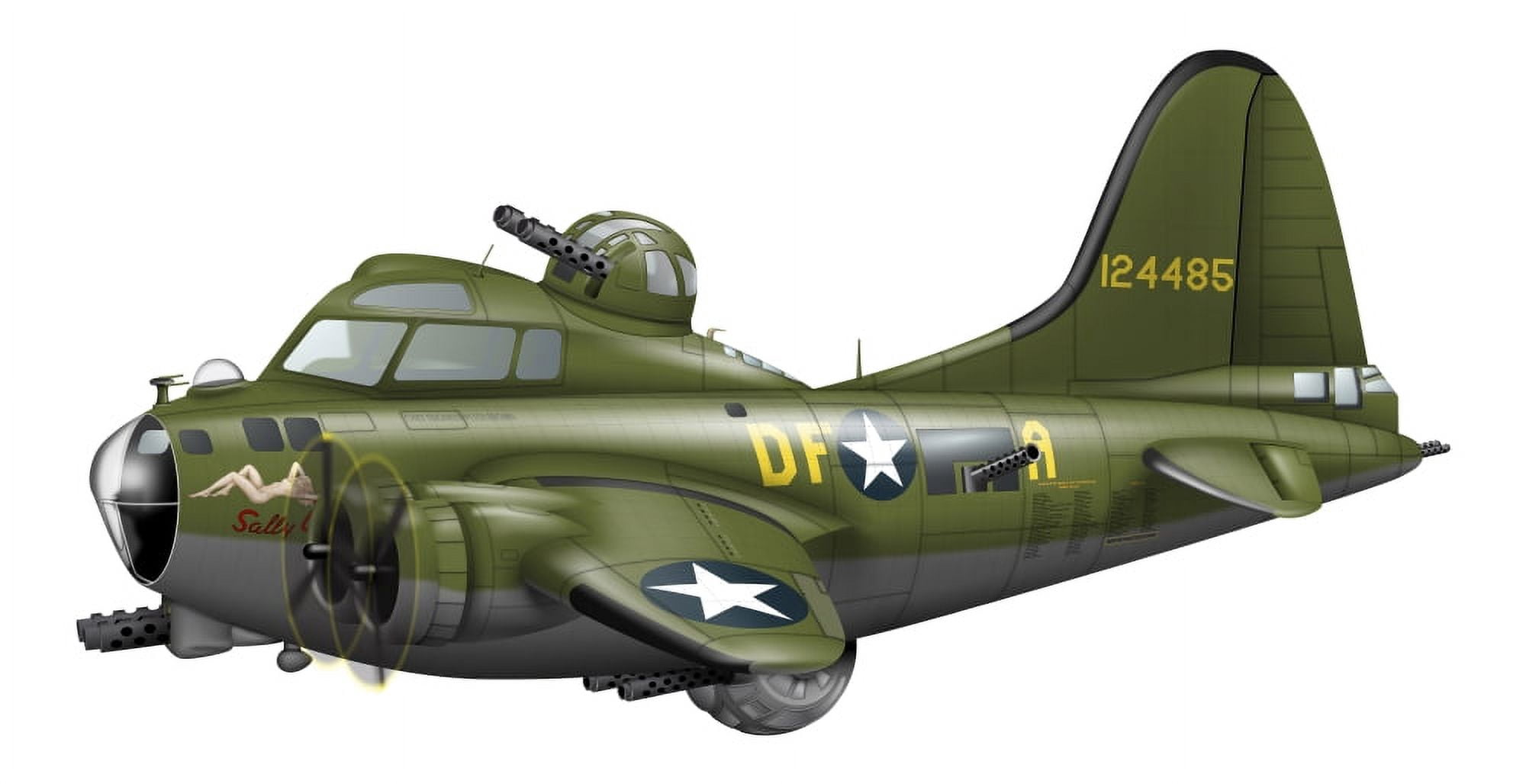Cartoon illustration of a Boeing B-17 Flying Fortress Canvas Art - InkwormStocktrek Images (39 x 20)