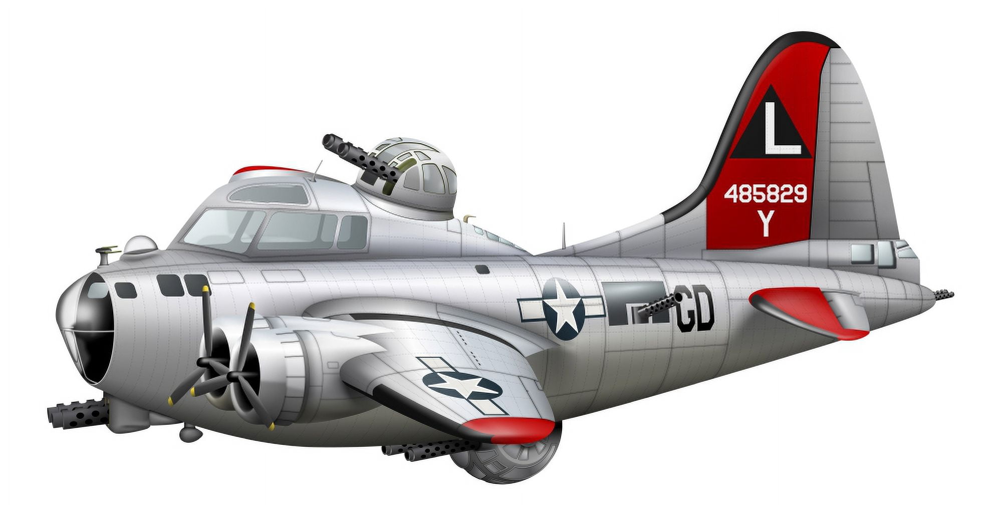 Cartoon illustration of a Boeing B-17 Flying Fortress Canvas Art - InkwormStocktrek Images (39 x 20)