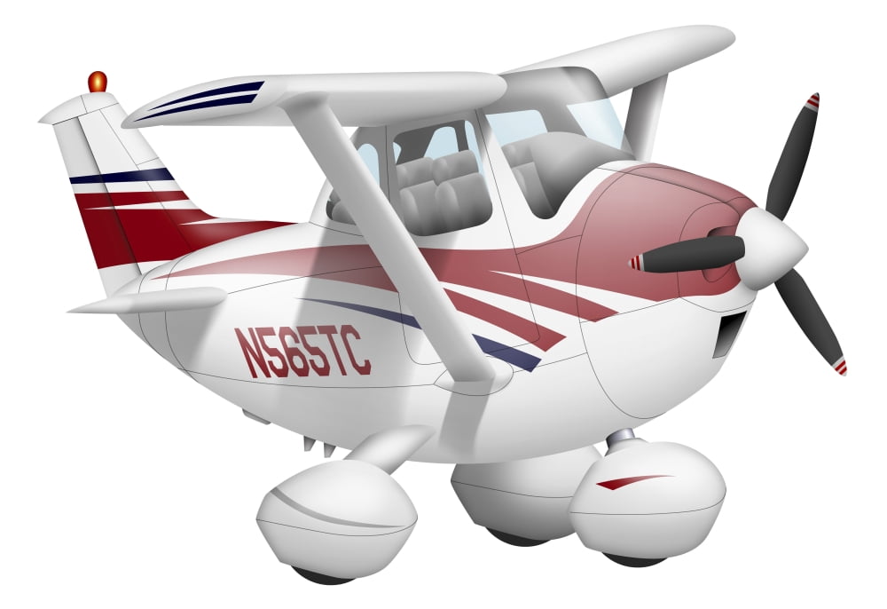 Cartoon illustration of a Cessna 182 aeroplane Canvas Art - InkwormStocktrek Images (17 x 12)