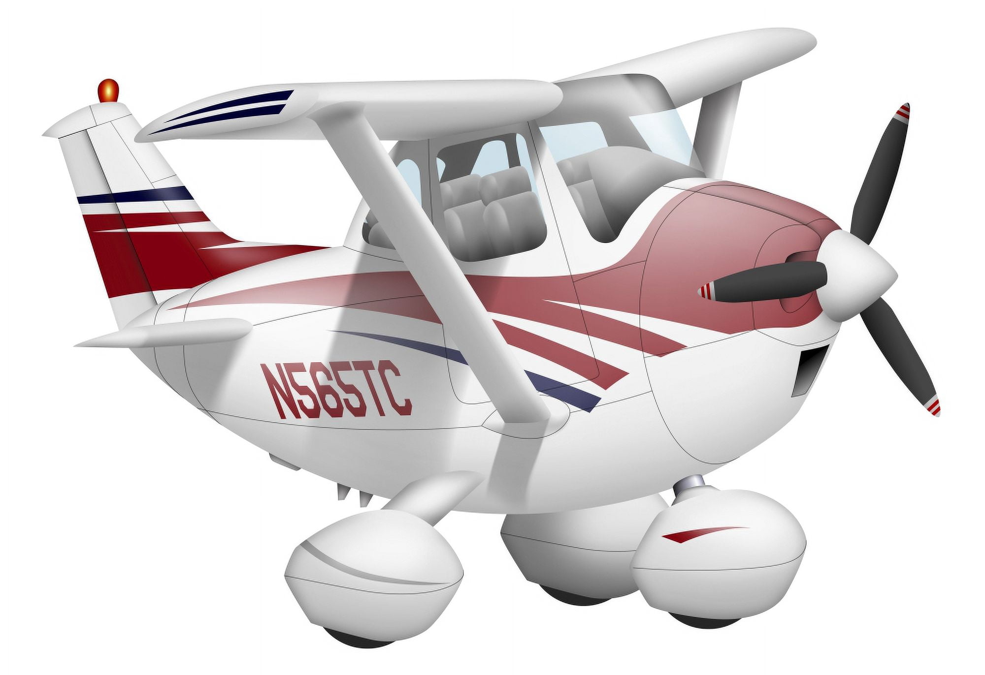 Cartoon illustration of a Cessna 182 aeroplane Canvas Art - InkwormStocktrek Images (34 x 24)