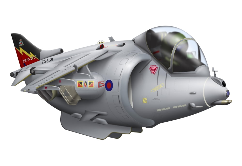Cartoon illustration of a Royal Air Force Harrier jet plane Canvas Art - InkwormStocktrek Images (17 x 12)