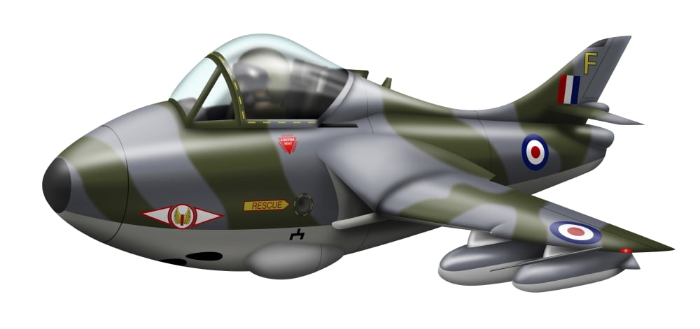 Cartoon illustration of a Royal Air Force Hawker Hunter F6 Canvas Art - InkwormStocktrek Images (41 x 20)
