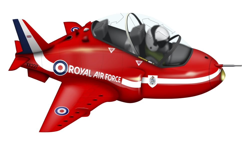 Cartoon illustration of a Royal Air Force Red Arrows Hawk airplane Canvas Art - InkwormStocktrek Images (19 x 11)