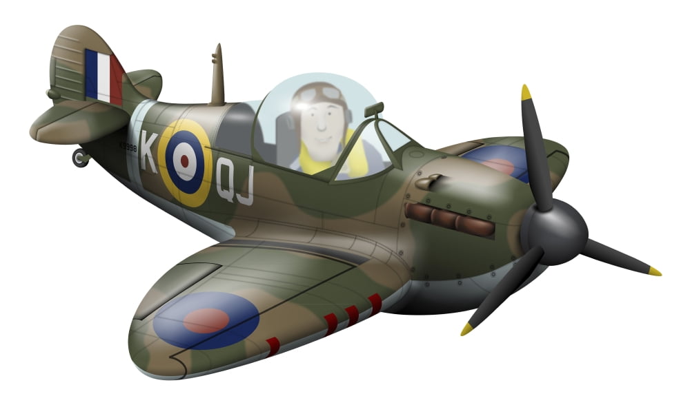 Cartoon illustration of a Royal Air Force Supermarine Spitfire Canvas Art - InkwormStocktrek Images (37 x 22)