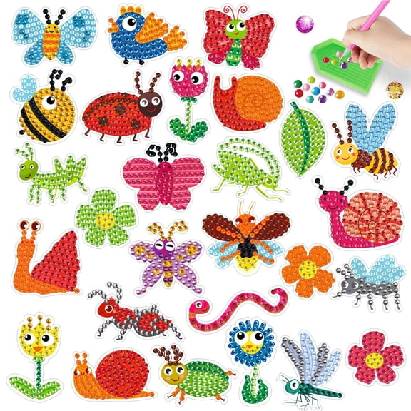 Cartoon insect crystal bright diamond painting set, 5d children's diamond art, suitable for art and handicrafts for girls aged 6-12, DIY adult and children's decorative art decoration gifts