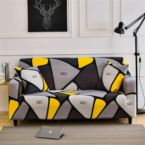 Cartoon light bulb sofa cover black and white geometric pattern elastic non-slip fabric sofa cover full cover sofa decoration