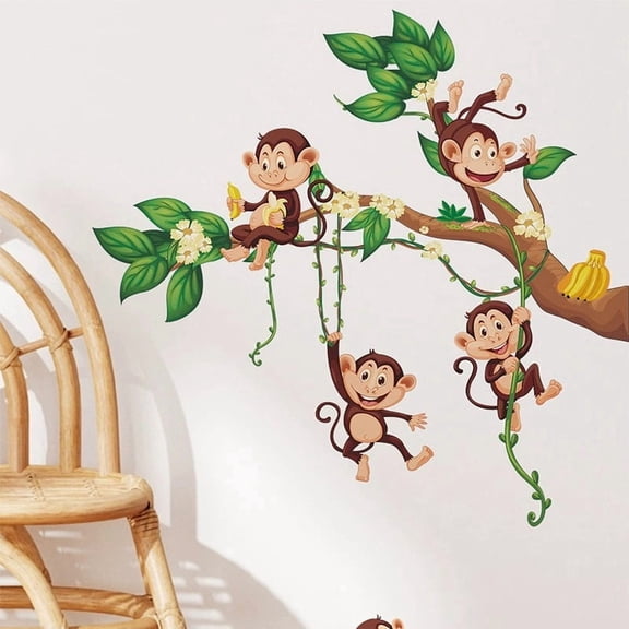 Cartoon monkey branches vines children's bedroom home background beautification decorative wall sticker
