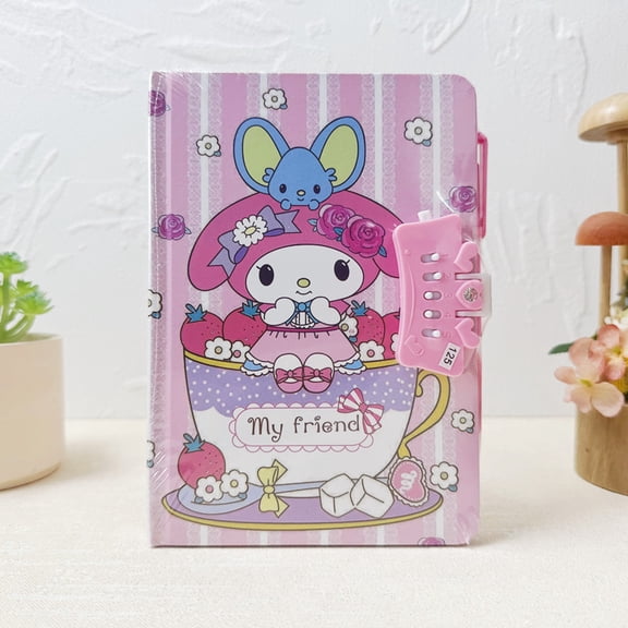 Cartoon password primary cute notebook with lock diary notepad.