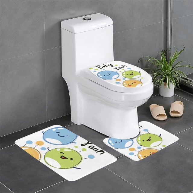 Cartoon pattern Bathroom rug 3 piece set, Happy Camping bathroom rug