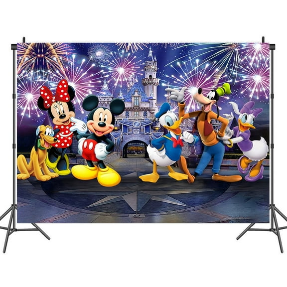 Cartoon playground mouse theme backdrop,Cartoon family under fireworks Birthday party supplies decoration, cute anime mouse theme photo baby shower backdrop, mouse banner 5 x 3 feet