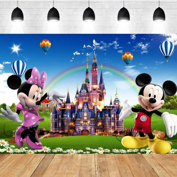 Cartoon playground mouse theme backdrop,Dream castle mouse Birthday party supplies decoration, cute anime mouse theme photo baby shower backdrop, mouse banner 5 x 3 feet