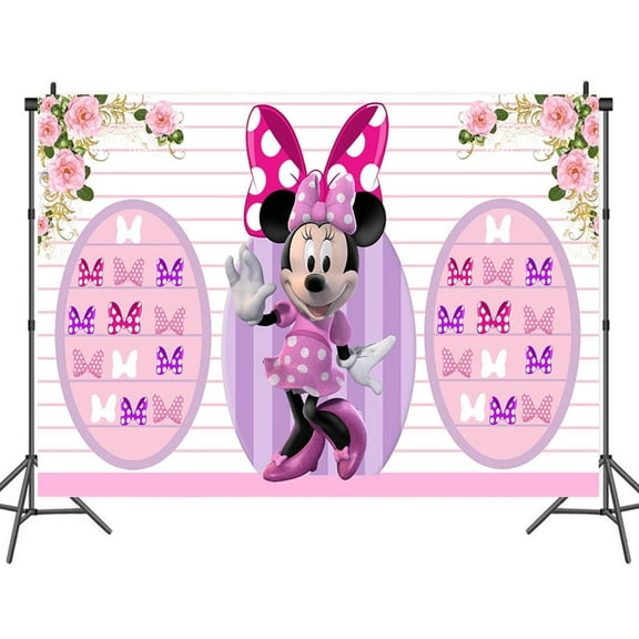 Cartoon playground mouse theme backdrop,Minnie with bow Birthday party supplies decoration, cute anime mouse theme photo baby shower backdrop, mouse banner 5 x 3 feet