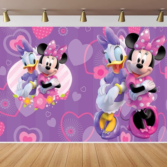 Cartoon playground mouse theme backdrop,Minnie and duck Birthday party supplies decoration, cute anime mouse theme photo baby shower backdrop, mouse banner 5 x 3 feet