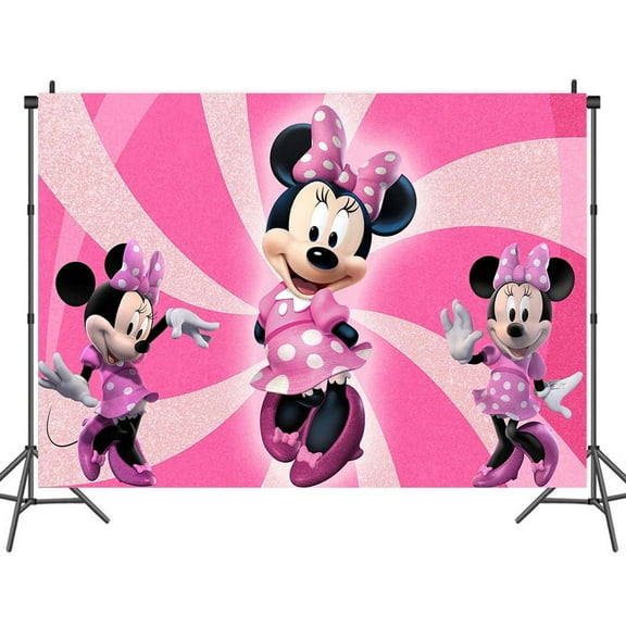 Cartoon playground mouse theme backdrop,Minnie with lollipop Birthday party supplies decoration, cute anime mouse theme photo baby shower backdrop, mouse banner 5 x 3 feet