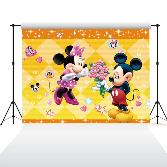 Cartoon playground mouse theme backdrop,Mouse holding flowers Birthday party supplies decoration, cute anime mouse theme photo baby shower backdrop, mouse banner 5 x 3 feet