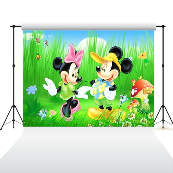 Cartoon playground mouse theme backdrop,Mushroom Mickey Minnie Birthday party supplies decoration, cute anime mouse theme photo baby shower backdrop, mouse banner 5 x 3 feet