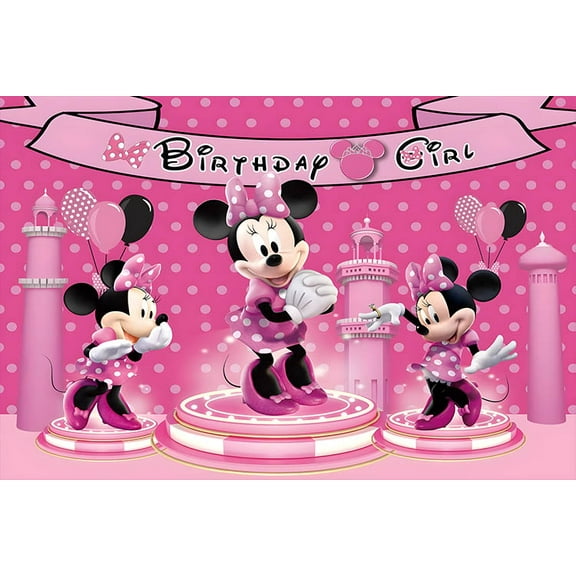 Cartoon playground mouse theme backdrop,Pink Minnie girl Birthday party supplies decoration, cute anime mouse theme photo baby shower backdrop, mouse banner 5 x 3 feet