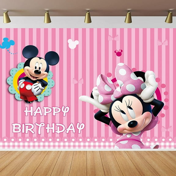 Cartoon playground mouse theme backdrop,Pink striped Minnie Birthday party supplies decoration, cute anime mouse theme photo baby shower backdrop, mouse banner 5 x 3 feet