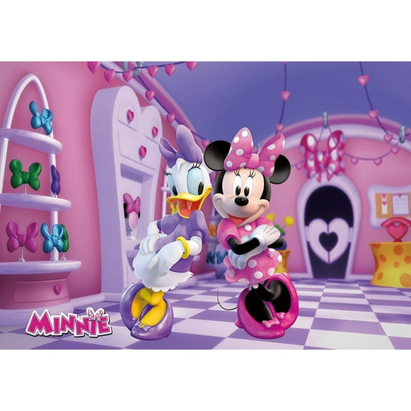Cartoon playground mouse theme backdrop,Purple Minnie and duck Birthday party supplies decoration, cute anime mouse theme photo baby shower backdrop, mouse banner 5 x 3 feet